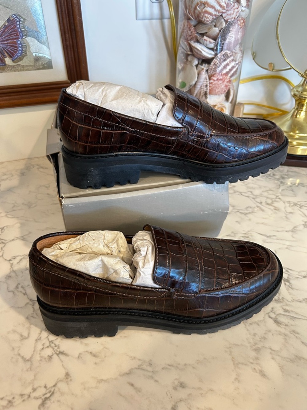 NWT Everlane Leather The Lug Loafer in Brown Crocodile Size 10
